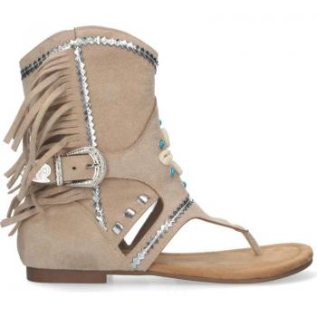 PuntoSalao Sandalias Planas Cómodas con Flecos Tipo Esclavas para Mujer Color Apricot