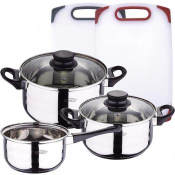 San Ignacio Batería de Cocina 5 Piezas Acero Inoxidable con Set 2 Tablas de Corte
