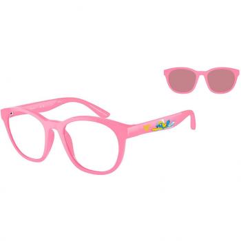 Emporio Armani EK4001 Kids Sunglasses with Clip-On, Color 61441W, Panthos Shape, Pink Frame, Size 47, Blue Light Block Available