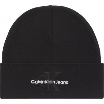 Calvin Klein Jeans Mono Logo Embroidered Beanie - Black, One Size