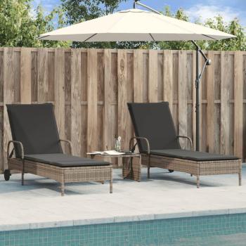 Tumbonas de Exterior con Cojines, 2 Unidades, Ratán Sintético, Colores: Negro, Marrón y Gris, Ideal para Jardín, Playa, Piscina y Terraza