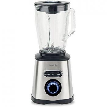 H.Koenig Batidora de Vaso para Smoothies y Zumos, Licuadora para Verduras y Frutas con Función Pica Hielo, 700 W, 3 Velocidades, 4 Hojas, 1.5 Litros, MXK30, Negro, Acero inoxidable