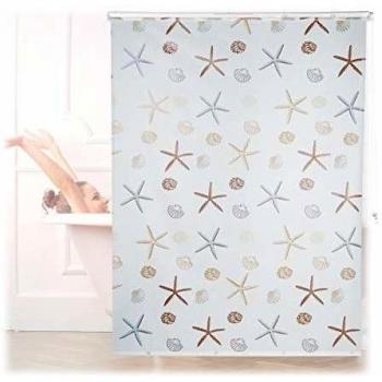 Cortina de Ducha Ocean, Diseño Marítimo, Soporte de Techo, Semitransparente, 160x240 cm - Relaxdays