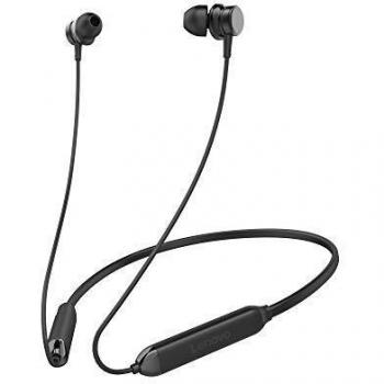 Lenovo HE15 Wireless Sports Earphones with 12-Hour Playtime, Bluetooth 5.0, Microphone, IPX5 Water and Sweat Resistance - Black