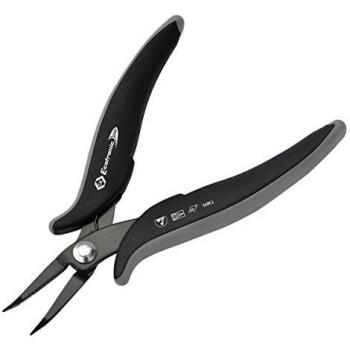 Alicates de punta redondeada C.K Ecotronic ESD, mordaza de 39mm, longitud total 152 mm, diseño curvado a 45°