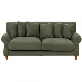 Sofá 2 Plazas Vintage Tapizado en Tela Verde Eike con 6 Cojines y Patas de Madera Clara
