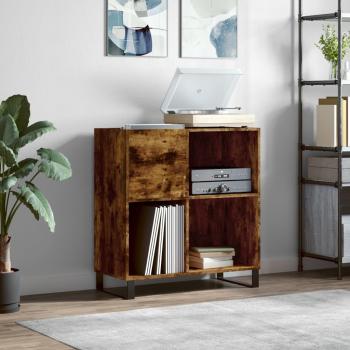 Mueble de discos de madera contrachapada roble ahumado 84,5x38x89 cm Marrón