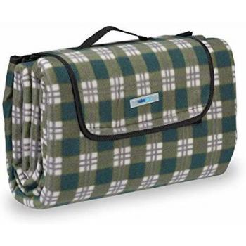 Manta de Picnic XXL, 200x200 cm, Impermeable, Aislante con Recubrimiento de Aluminio, Plegable con Asa, a Cuadros Verde-Gris