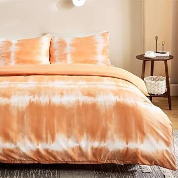 Bedsure Funda Nordica Cama 180 - Funda Edredon 260 x 240 cm Moderna Estampada Tie Dye para Cama 180x200, Ropa de Cama con 2 Fundas Almohadas 40x75 cm, 3 Piezas, Blanca y Naranja