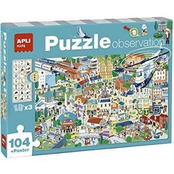 APLI Kids 18820-Puzle Observación Ciudad-104 Piezas tamaño 5 x 5 cm. Incluye 3 fichas con Objetos para Buscar