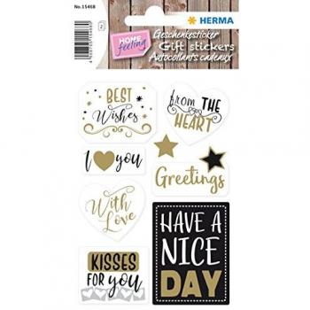 Etiquetas Decorativas HERMA 'Mejores Deseos' - 14 Stickers Multicolores con Estampado en Oro (84x120 mm)