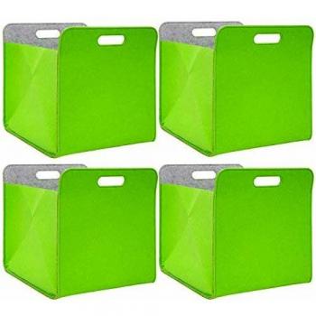 Cajas de Almacenaje de Fieltro Verde - Set de 4, 33x33x38 cm, Inserción para Estanterías Kallax