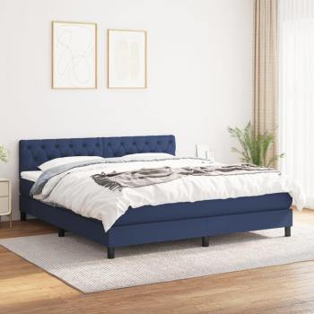 Cama box spring con colchón de muelles en tela azul 160x200 cm