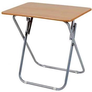 Mesa Plegable Portátil de Metal y Madera para Camping y Terraza - 50x70x70cm - Color Madera Natural