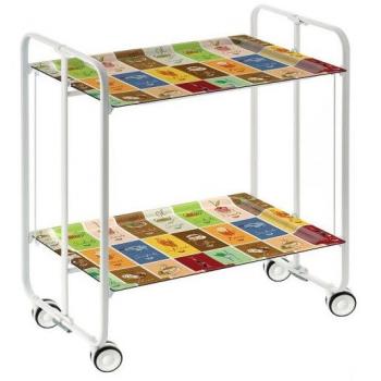 Carrito Auxiliar Plegable Don Hierro con Ruedas y 2 Estantes, Color Blanco