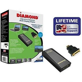 Diamond Multimedia BVU3500H USB 3.0 to DVI/HDMI Video Graphics Adapter up to 2560x1440 / 1920x1080 - Windows 10, 8.1, 8, 7, XP, MAC OS and Android 5.0 and higher