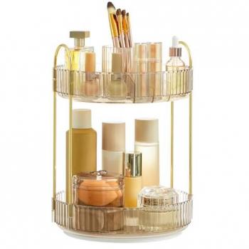 Organizador de Maquillaje Rotativo Champagne Dorado / 2 Niveles