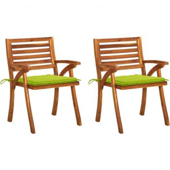 Sillas de comedor de jardín con almohadas 2 piezas de Acacia sólida