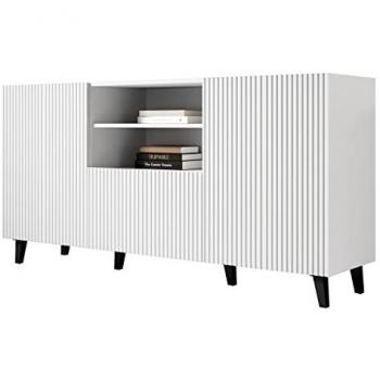Cómoda Charlotte H100, Muebles ES, 151 x 83 x 40cm, Blanco, Con cajones y puertas