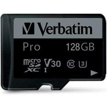 Verbatim Pro 128 GB MicroSDXC UHS-I Clase 10, Tarjeta de Memoria 47044, VERBATIM 47044 - Tarjeta de memoria microSDXC de 128GB, Verbatim, clase 10