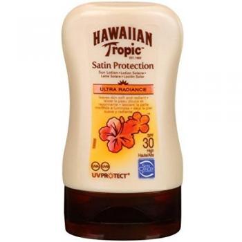 Hawaiian Tropic Satin Protection MINI Ultra Radiance - Loción Solar de Protección Alta SPF 30 , Protege y Suaviza la Piel , Fragancia Frutas Tropicales , Formato Viaje 100 ml