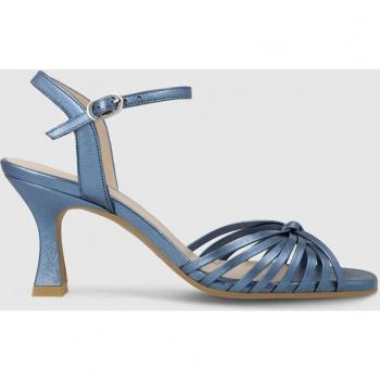 Lodi - Sandalias de tacón de mujer en piel metalizada color azul con tiras delanteras