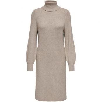 Vestido de punto largo Only Sasha con cuello alto y mangas abullonadas en color mocha meringue para mujer - Talla S