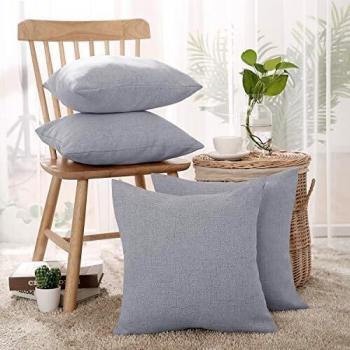 Deconovo Funda de Cojín Decorativa para Habitación de Color Sólido Efecto Lino con Cremallera Oculta 45 x 45 cm 4 Piezas Gris