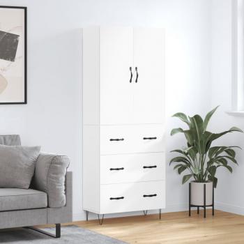Aparador alto de madera contrachapada blanco 69,5x34x180 cm