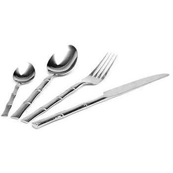 Excelsa - Cubertería de bambú, 24 piezas, acero inoxidable 18/0