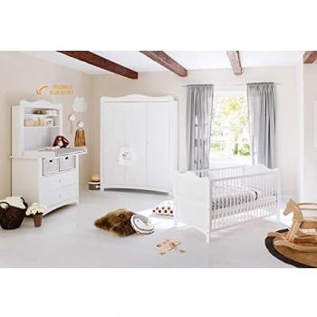 Set Completo de Habitación Infantil Pinolino Florentina Grande con Estantería Auxiliar, Incluye Cuna, Comoda y Armario