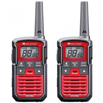 Set de Walkie Talkies Midland XT10 Pro PMR446 - 2 unidades, resistencia a la humedad y alcance de 4 km, color rojo