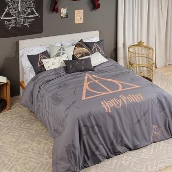 Funda Nórdica Harry Potter Deathly Hallows 100% Algodón Multicolor con Botones 260 x 240 cm para Cama de 180 - Calidad Extrasuave Made in Spain