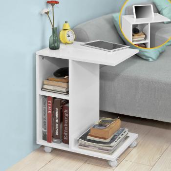 SoBuy® FBT48-W,ES Mesa auxiliar con 2 estantes, Consola,mesita de noche con ruedas para ipad, teléfono o lampara