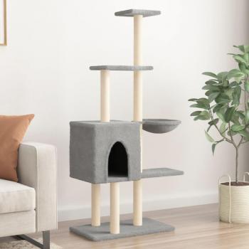 Árbol rascador para gatos con postes de sisal gris claro 145 cm