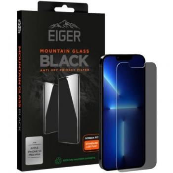 Protector de Pantalla EIGER Mountain Glass 2.5D Privacy para iPhone 13 Pro Max / 14 Plus con Kit de Limpieza, Color Negro