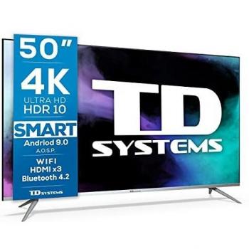TD Systems K50DLJ12US - Televisores Smart TV 50 Pulgadas 4k UHD Android 9.0 y HBBTV, 1500 PCI Hz, 3X HDMI, 2X USB. DVB-T2/C/S2, Modo Hotel. Televisiones