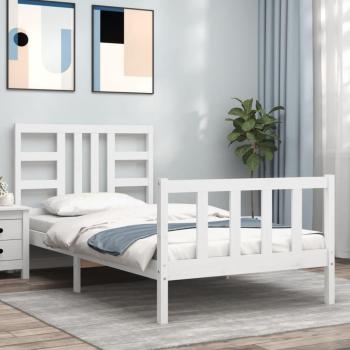 Estructura de cama con cabecero de madera maciza blanca 100x200 cm