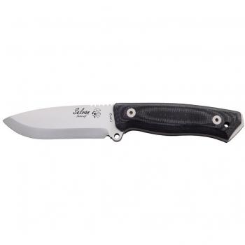 Cuchillo Bushcraft SELVAN ESCANDINAVO J&V TRF Negro 10,3 Cms Funda Piel