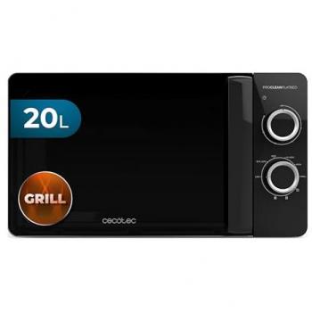 Microondas Cecotec Proclean 3130 Flatbed 20L, 700W, Grill 800W, Diseño Compacto, Interior Cerámico, Modo Descongelación y Temporizador de 30 Min