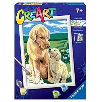 RAVENSBURGER CREART KIT PINTURA POR NÚMEROS GOLDEN RETRIEVER EN EL PRADO, JUEGO EDUCATIVO PARA NIÑOS DE 7 AÑOS EN ADELANTE, MEDID