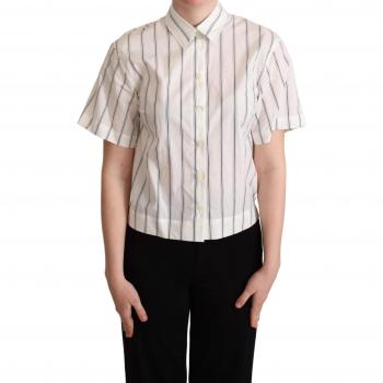 Dolce & Gabbana White Black Stripes Collared Shirt Top - IT42|M, Elegant Striped Cotton Polo Top, Size: S
