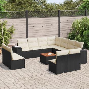 12-Piece Black Poly Rattan Garden Sofa Set with Cushions
