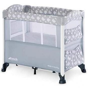Hauck Minicuna de Colecho Sleep N Care Plus, para Bebes desde el Nacimiento hasta 9 kg, Cuna de Viaje, Lateral Abatible, Ruedas, Plegable, Almacenamiento, Gris Teddy