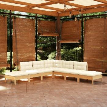 7-Piece Pinewood Garden Lounge Set with Cream Cushions