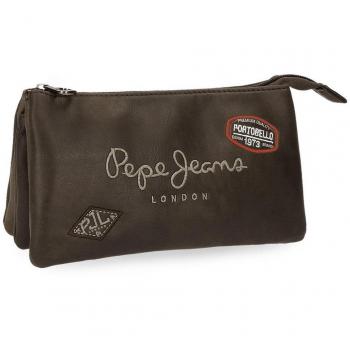 Pepe Jeans Duetone Estuche Triple Marrón 22x12x5 cms Piel Sintética