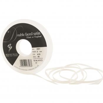 Berisfords Cinta de satén a Doble Cara 3501 de 30 m x 3 mm, Color Blanco Nupcial