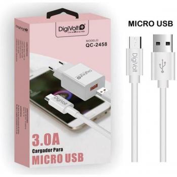Cargador de Pared USB 3.0 con Cable Micro USB Digivolt QC-2458 - Carga Ultra Rápida y Protección contra Sobrecalentamiento