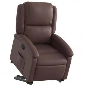 Sillón Reclinable Elevable de Relax en Cuero Sintético Marrón con Respaldo y Reposabrazos