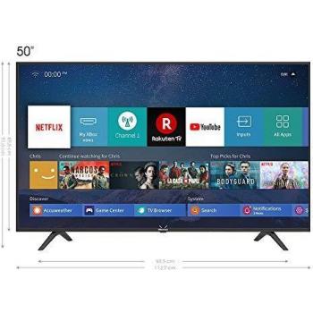 Hisense H50BE7000 - Smart TV 50' 4K Ultra HD con Alexa Integrada, 3 HDMI, 2 USB, salida óptica y de auriculares, Wifi, HDR, Dolby DTS, Procesador Quad Core, Smart TV VIDAA U 3.0 con IA